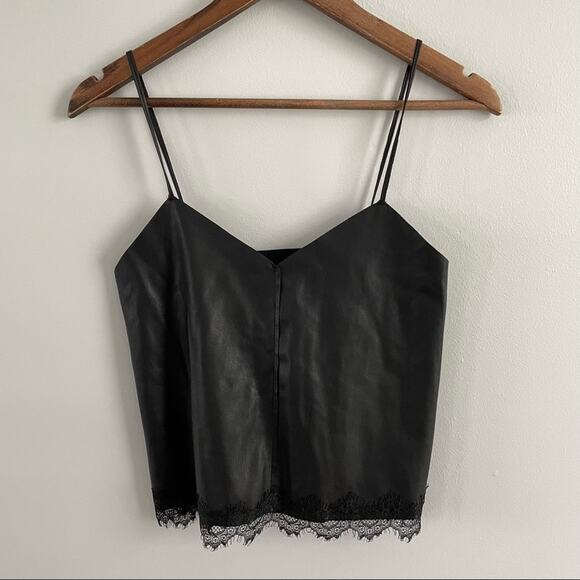 Bershka | Black Vegan Faux Leather Lace Trim Camisole Tank Cami Top Spaghetti XS - Picture 2 of 8
